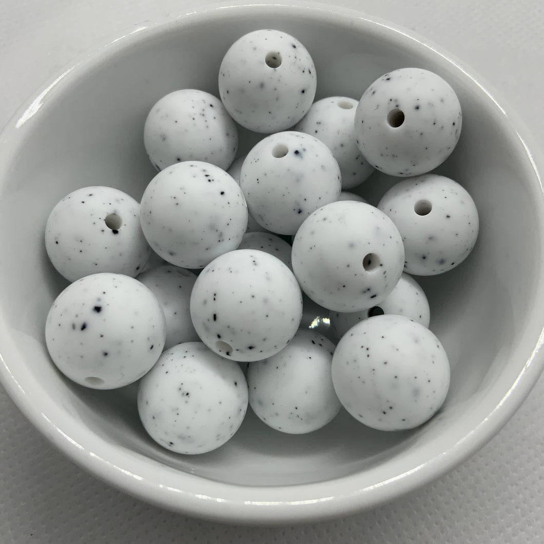 White Speckle 15mm Round Silicone Beads