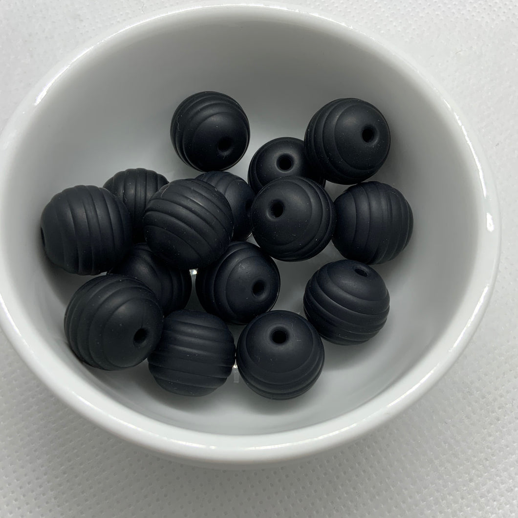 Black 15mm Beehive Silicone Beads