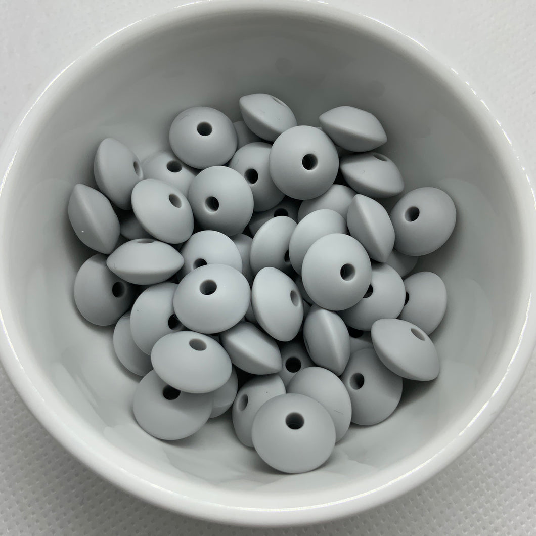 Light Grey 12mm Lentil Silicon Beads