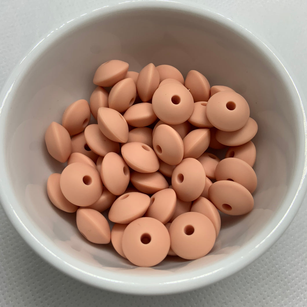 Peach 12mm Lentil Silicone Beads