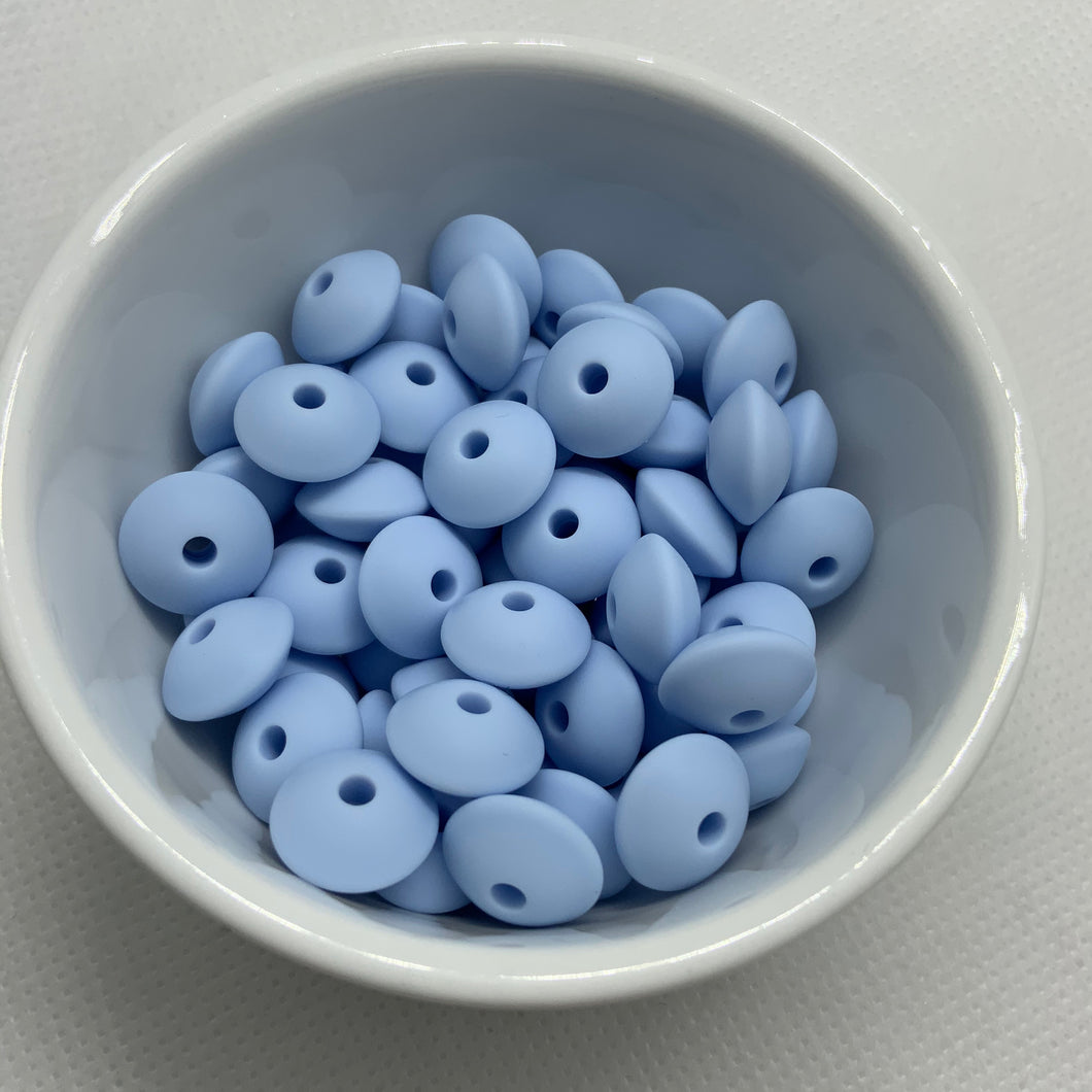 Pastel Blue 12mm Lentil Silicone Beads