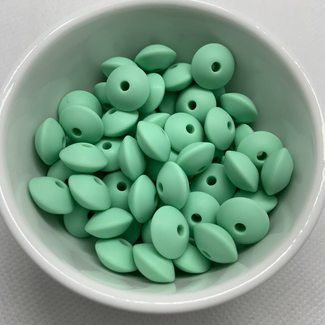 Mint 12mm Lentil Silicone Beads
