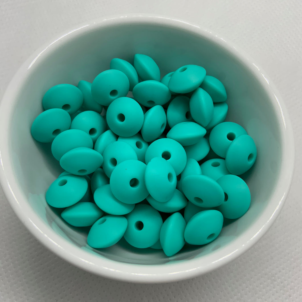 Turquoise 12mm Lentil Silicone Beads
