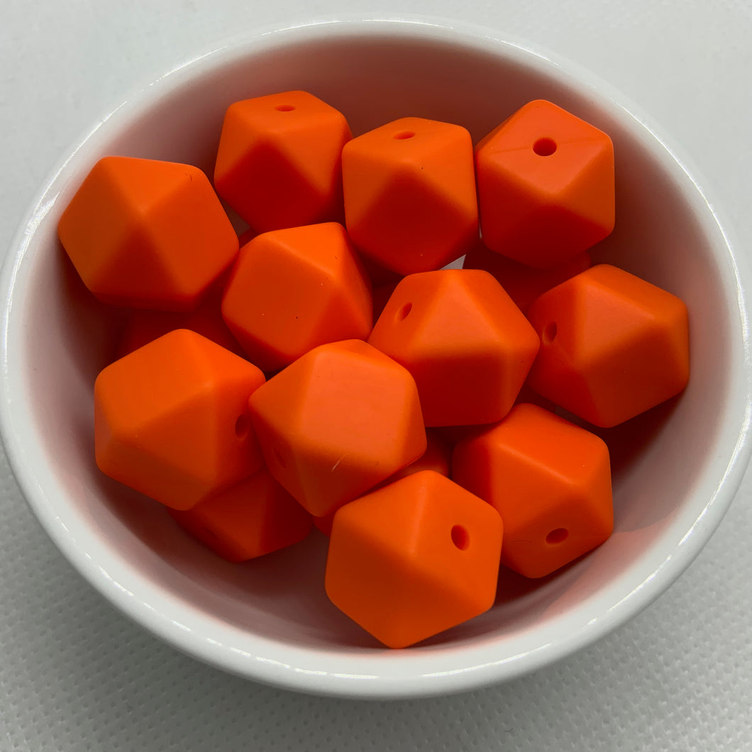 Orange 14mm Hexagon Silicone Beads