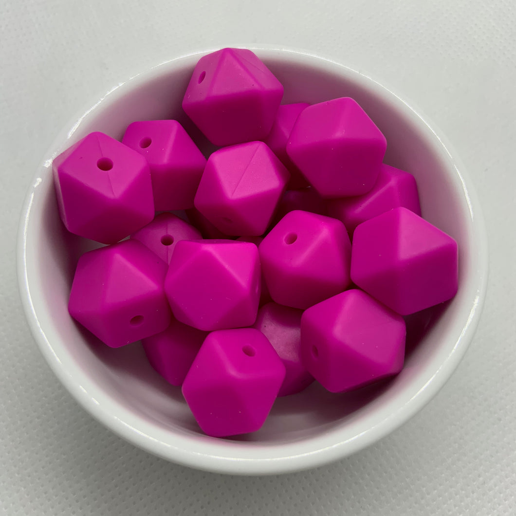 Fuschia 14mm Hexagon Silicone Beads