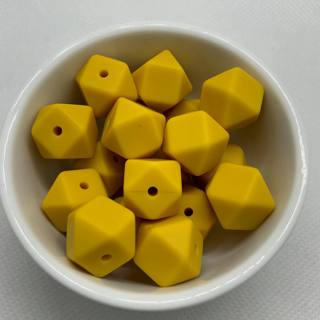 Mustard 14mm Hexagon Silicone Beads