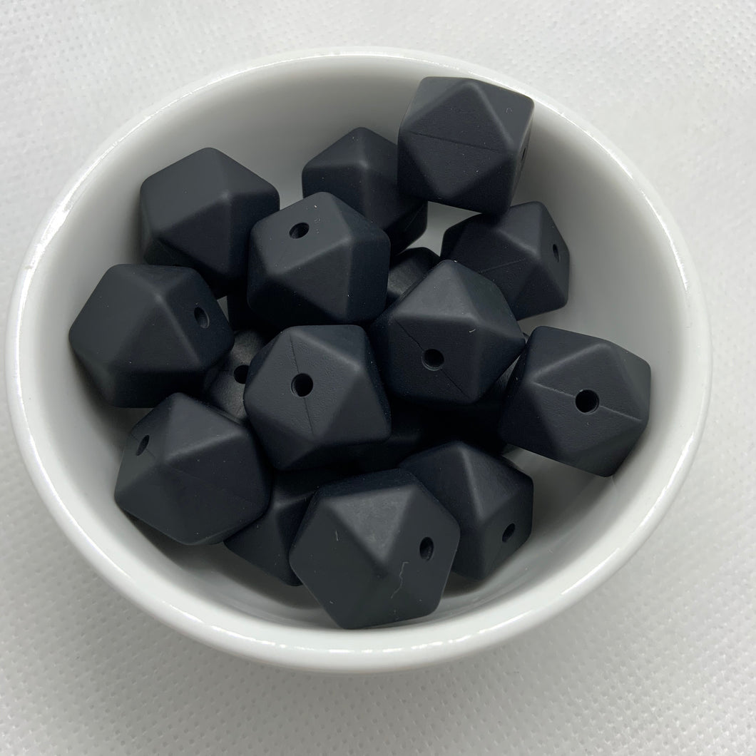 Black 14mm Hexagon Silicone Beads